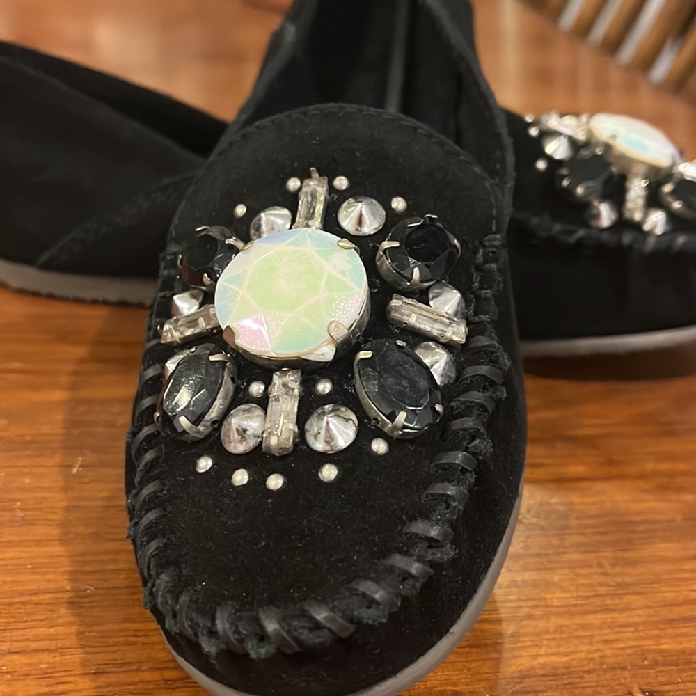 Free People Cherokee Gem Stone Moccasin Shoes Flats Black Suede Womens Size 8 - Picture 9 of 13